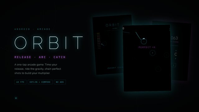 Orbit: One-tap Android arcade: release, arc, catch. Local and global leaderboards.