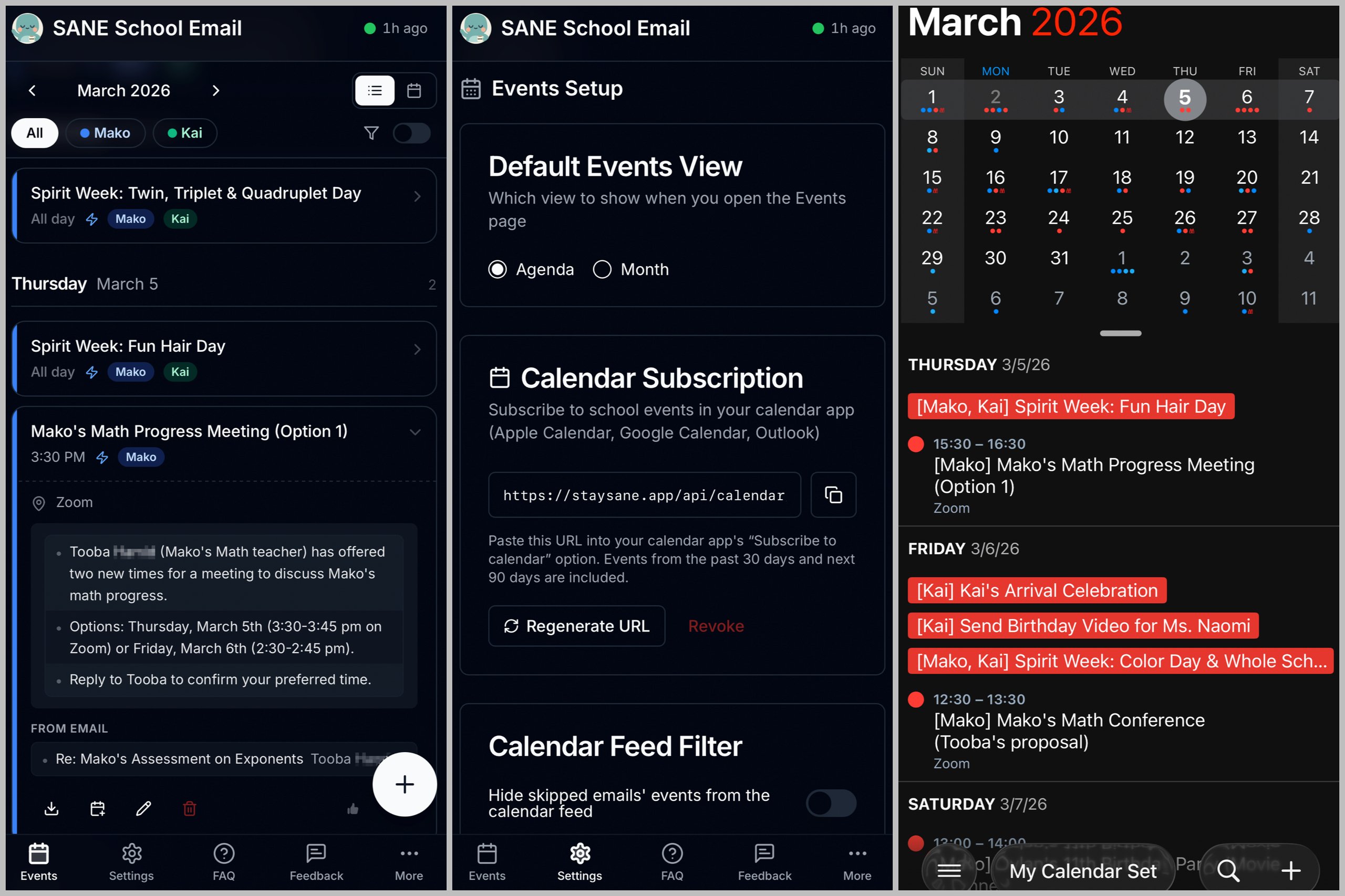 SANE: AI triage for school email: the flood goes in, a short brief of deadlines and events comes out.