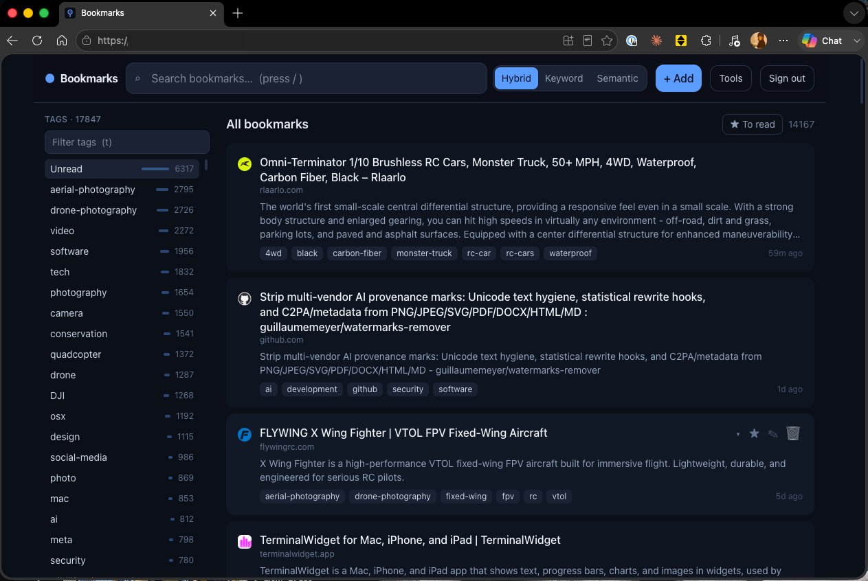 Pinpoint: Cloudflare-native bookmark manager with hybrid full-text and semantic search.